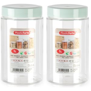 Voorraadpot/bewaarpot - 2x - 1L - kunststof - mint groen - B10 x H17 cm