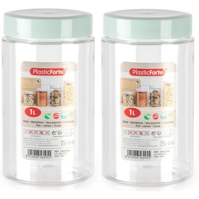 Voorraadpot/bewaarpot - 2x - 1L - kunststof - mint groen - B10 x H17 cm