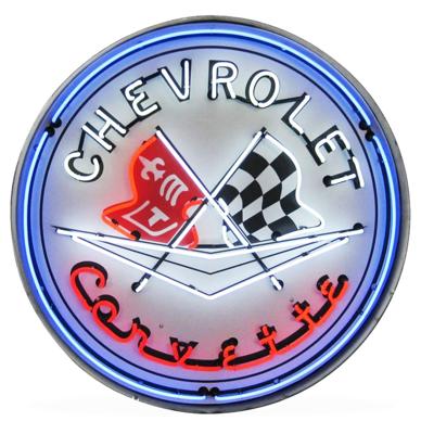Chevrolet Corvette Logo Neon Verlichting XL Metalen Bak 92 cm - Wit, Rood, Blauw