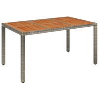 vidaXL Tuintafel met houten blad 150x90x75 cm poly rattan grijs