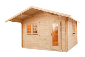 Buitensauna Zadeldak Interflex 3940 - 387x387 cm (70 mm)- Zadeldak- Onbehandeld vurenhout- Interflex