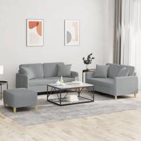 3-delige Loungeset met kussens stof lichtgrijs