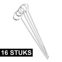 Barbecue spiezen/vleespennen - 16x stuks - metaal - met oog - 24 cm