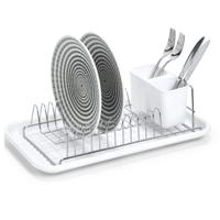 Zeller Afwasrek - wit - gegroefde lekbak - 12 borden - verwijderbare bestekbak - 44x24x13 cm