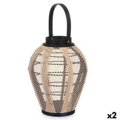 Lykta Gift Decor D23029S D23029S Zwart Beige Hout Stof Glas Lykta 25 x 30 x 25 cm Met handvat (2 Stuks)