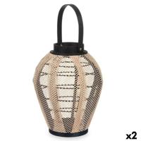 Lykta Gift Decor D23029S D23029S Zwart Beige Hout Stof Glas Lykta 25 x 30 x 25 cm Met handvat (2 Stuks)