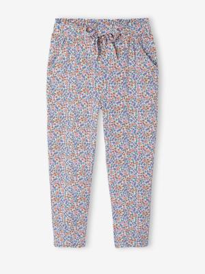 Driekwartmeisjesbroek voor meisjes met bloemenprint vanille