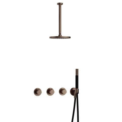 Hotbath Cobber - CB7067 - Inbouw Regendoucheset - Verouderd Messing - 2 Stopkranen - Thermostatisch - Plafondbuis 30 cm - Hoofddouche 200 mm - Staafhanddouche - Waterbesparend