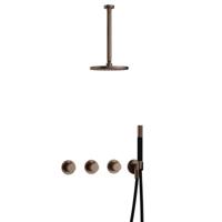 Hotbath Cobber - CB7067 - Inbouw Regendoucheset - Verouderd Messing - 2 Stopkranen - Thermostatisch - Plafondbuis 30 cm - Hoofddouche 200 mm - Staafhanddouche - Waterbesparend