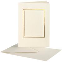 Creativ Company Passepartout kaarten , rechthoek met gouden rand, afmeting kaart 10,5x15 cm, afmeting envelop 11,5x16,5 cm, off-white, 10 set/ 1 doos
