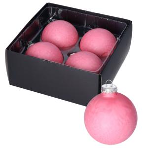 Luxe kerstballen - 8x stuks - 8 cm - roze - glas - ice finish - kerstversiering