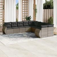 10-delige Loungeset met kussens poly rattan grijs
