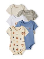 Set met 5 babyrompers "olifant" korte mouwen ecru