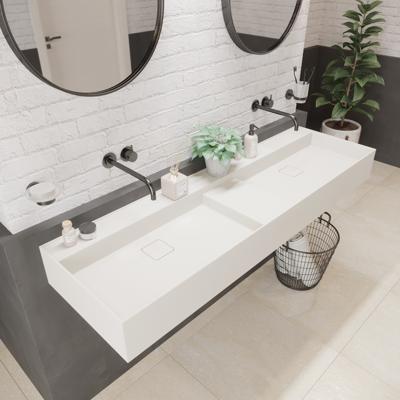 Wastafel Ideavit Solidbliss 150x45x16 cm Solid Surface 1 Midden Plateau Mat Wit