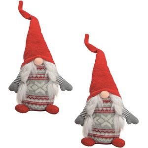 2x stuks pluche gnome/dwerg decoratie poppen/knuffels rood/grijs vrouwtje 45 x 14 cm