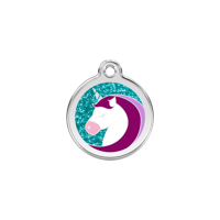 Unicorn Aqua glitter hondenpenning small/klein dia. 2 cm - Reddingo
