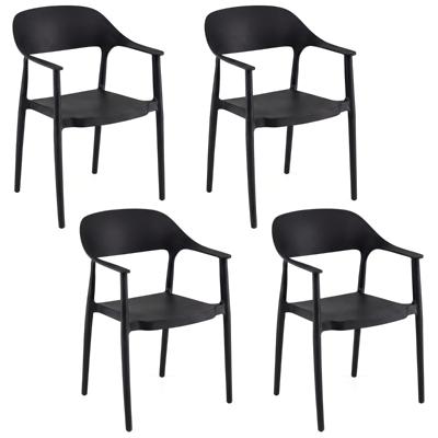 Set van 4 Stapelbare Tuinstoelen Eetkamerstoelen met Armleuningen en Rugleuning-Zwart
