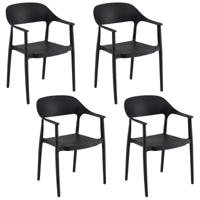 Set van 4 Stapelbare Tuinstoelen Eetkamerstoelen met Armleuningen en Rugleuning-Zwart