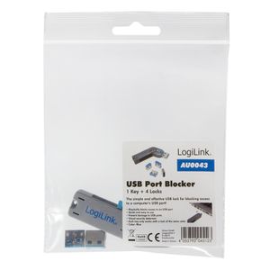 LogiLink USB PORT LOCK, 1 KEY + 4 LOCKS USB-poortslot Set van 4 stuks Zilver, Blauw Incl. 1 sleutel