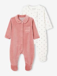 Set van 2 fluwelen pyjamapakjes oudroze