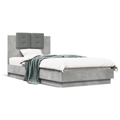 Bedframe met hoofdbord en LED-verlichting betongrijs 75x190 cm