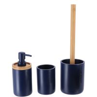 Tendance Badkamer accessoires set 3-delig - Polyresin/bamboe - blauw - robuust - matte coating