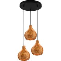 LED Hanglamp - Hangverlichting - Trion Sparko - E14 Fitting - 3-lichts - Rond - Bruin - Hout - thumbnail