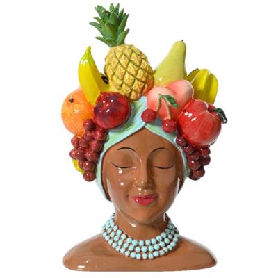 Decoris Plantenpot/bloempot - Polyresin - fruit - vrouw - D13 x H23 cm