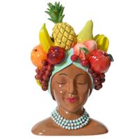 Decoris Plantenpot/bloempot - Polyresin - fruit - vrouw - D13 x H23 cm Decoris Plantenpot/bloempot - Polyresin - fruit - vrouw - D13 x H23 cm