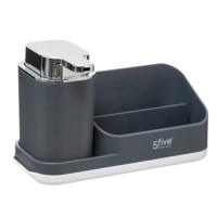 Zeeppompje met keuken aanrecht organiser - donkergrijs - 3 compartimenten - kunststof - 22 x 13 x 14