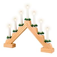 Kaarsenbrug - naturel - hout - met LED verlichting - 7 led lampjes - 4,8 x 39,5 x 32 cm - thumbnail