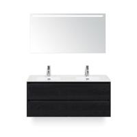 Dante Badmeubelset 120 cm - 4 laden Black Oak - Keramische Wastafel Wit Cover - met Sence Spiegel