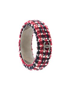 CHANEL Pre-Owned bracelet manchette en tweed à logo CC - Noir