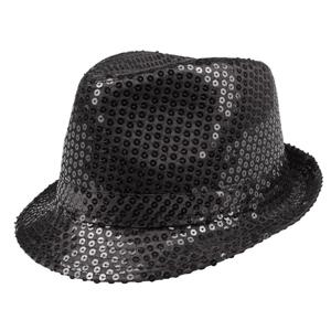 Carnaval verkleed trilby hoedje met pailletten - Zwart - volwassenen - Glitter and Glamour