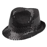 Carnaval verkleed trilby hoedje met pailletten - Zwart - volwassenen - Glitter and Glamour