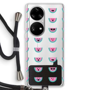 Smiley watermeloenprint: Huawei P50 Pro Transparant Hoesje met koord