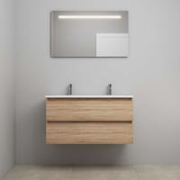 On-Line Badkamermeubelset - 100 cm - Voorgemonteerd - Acryl Wastafel - 2 Kraangaten - Spiegel met LED-Verlichting - Eiken