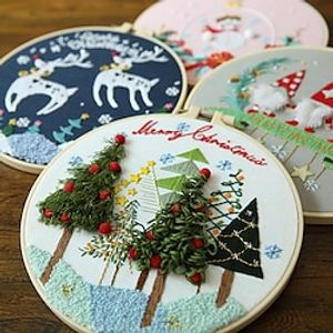 1 st 3D-borduurstartpakket voor beginners, borduurpakketten voor volwassenen, inclusief borduurdoek met kerstpatronen en borduurring, draden, naalden en instructies Lightinthebox