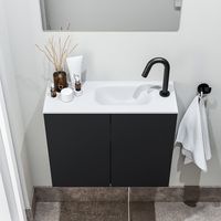 Zaro Polly toiletmeubel 60cm mat zwart met witte wastafel met kraangat rechts - thumbnail