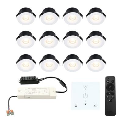 Set van 12 Cadiz LED Mini Inbouwspots met Trafo en Muurdimmer - 12 Volt 3 Watt 200 lumen - Dimbaar - Plat 26mm - 2700K - IP44 waterdicht - Wit - Veranda Spotjes - Overkapping Spotjes
