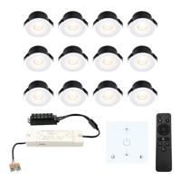 Set van 12 Cadiz LED Mini Inbouwspots met Trafo en Muurdimmer - 12 Volt 3 Watt 200 lumen - Dimbaar - Plat 26mm - 2700K - IP44 waterdicht - Wit - Veranda Spotjes - Overkapping Spotjes