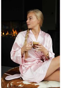 Satijnen kimono dames - licht roze