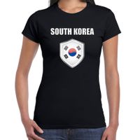 Zuid Korea landen supporter t-shirt met Zuid Koreaanse vlag schild zwart dames - thumbnail