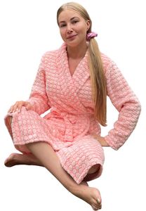 Damesbadjas peach - zacht fleece-l