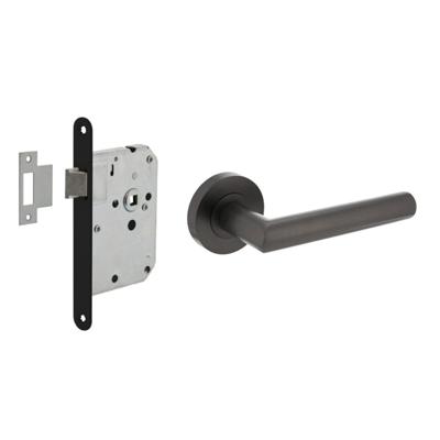 Intersteel Deurbeslag set Loopslot zwart met Deurkruk Bastian op rozet Antraciet grijs