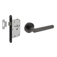 Intersteel Deurbeslag set Loopslot zwart met Deurkruk Bastian op rozet Antraciet grijs Intersteel Deurbeslag set Loopslot zwart met Deurkruk Bastian op rozet Antraciet grijs