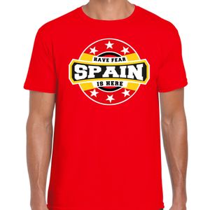 Have fear Spain is here / Spanje supporter t-shirt rood voor heren