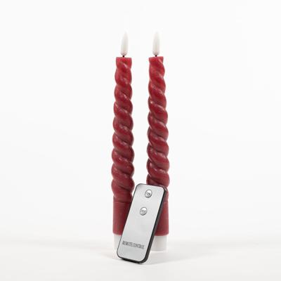 2Pcs Burgundy Swirl Rustic Wax Taper Candle 23Cm 3D Wic - Annas collection