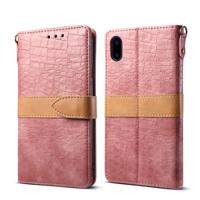 Splicing kleur krokodil textuur PU horizontale Flip lederen case voor iPhone X/XS met portemonnee & houder & kaartsleuven & Lanyard (roze)
