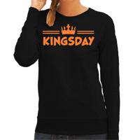 Bellatio Decorations Koningsdag sweater dames - kingsday - zwart - glitters - oranje feestkleding 2XL  - - thumbnail